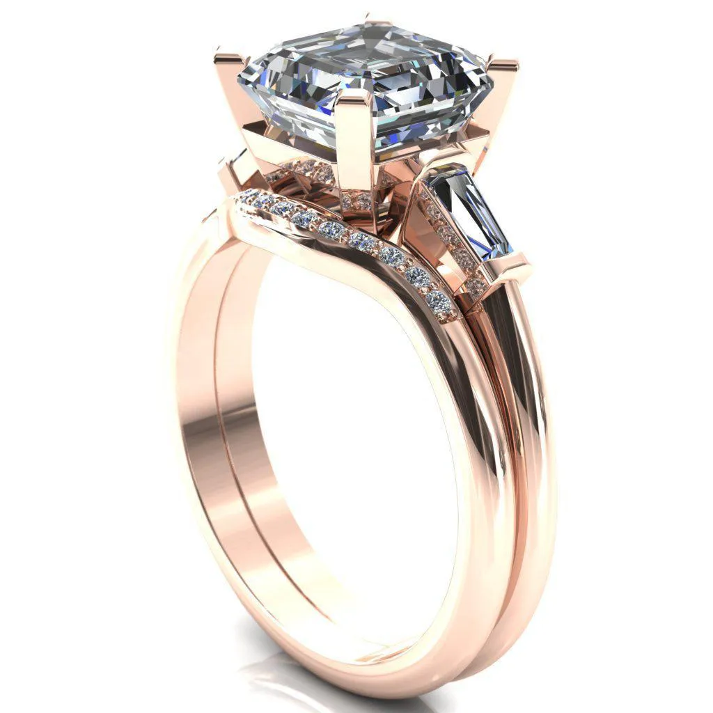 Quinn Asscher Moissanite 4 Prong Single Baguette Diamond Side Ring