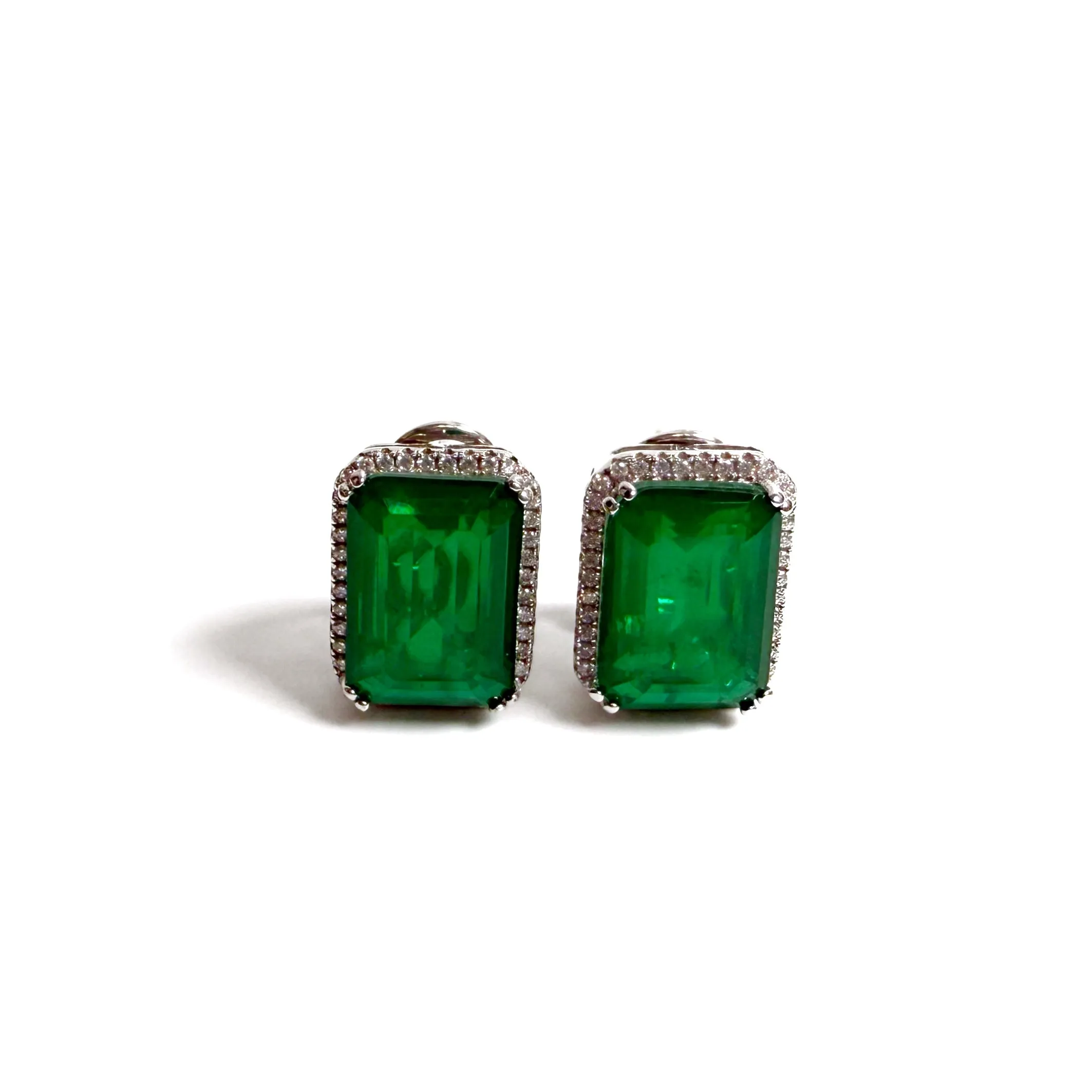 Radiant Cut Emerald Stud
