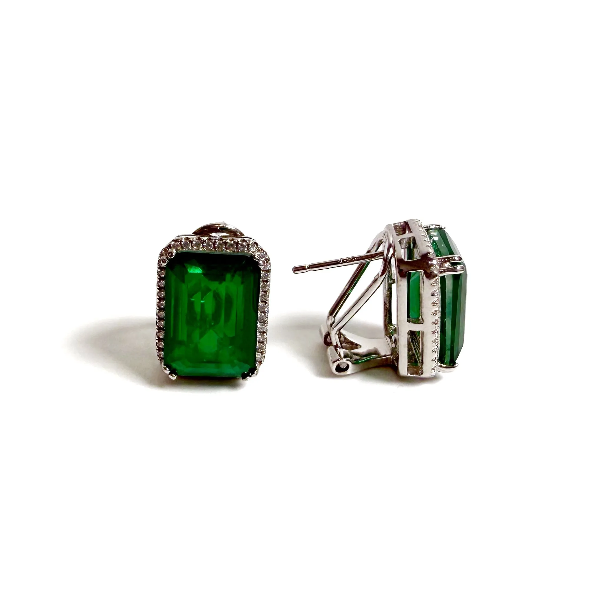 Radiant Cut Emerald Stud
