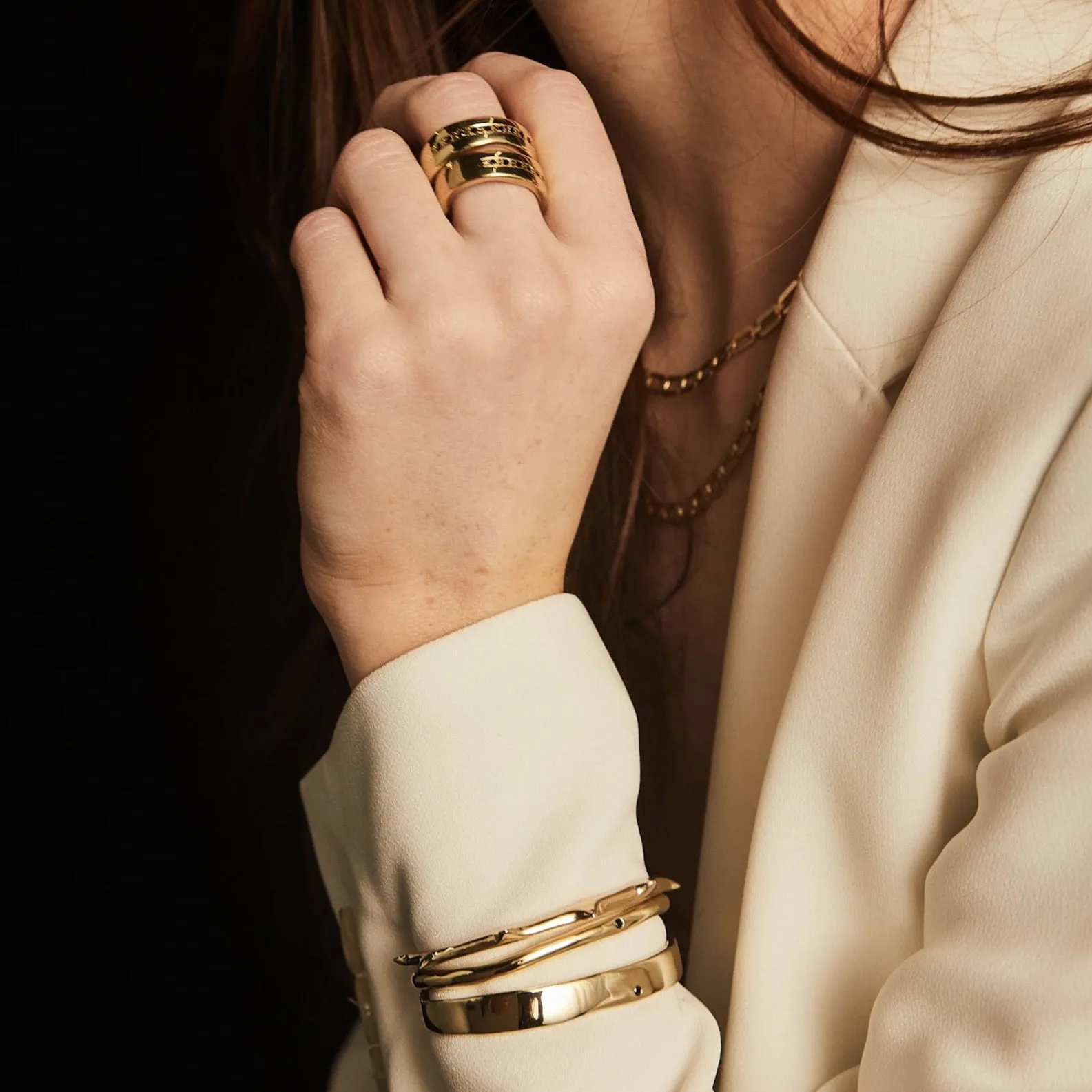 Raw Flat Cuff with Black Onyx - 14K Gold Plated
