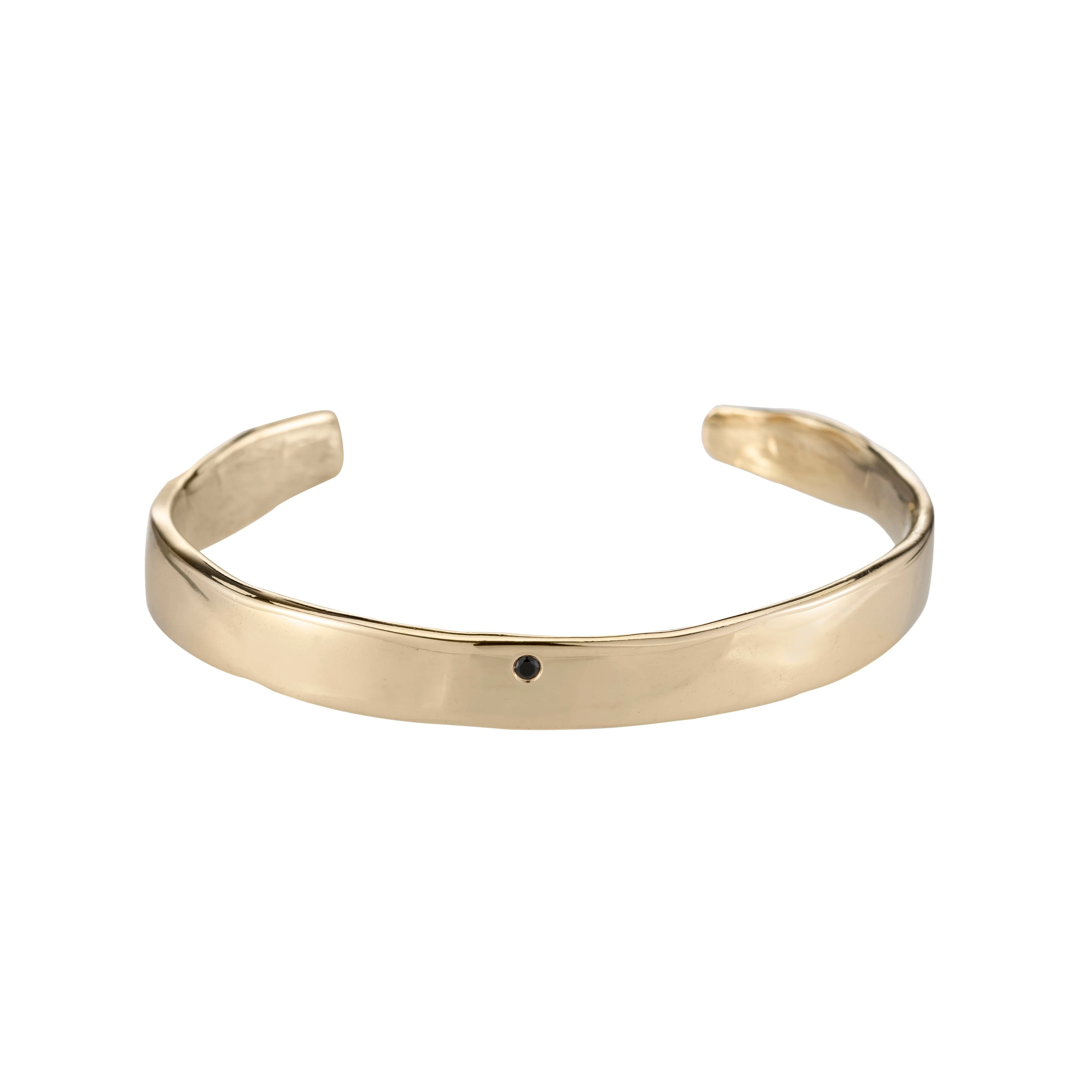 Raw Flat Cuff with Black Onyx - 14K Gold Plated
