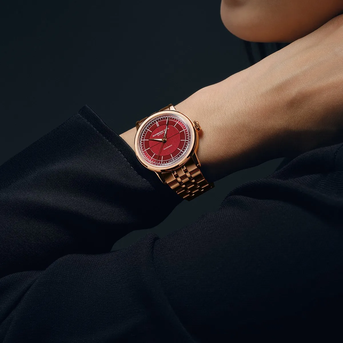 Raymond Weil Millesime Automatic Central Seconds Burgundy Dial 35mm RG PVD Bracelet