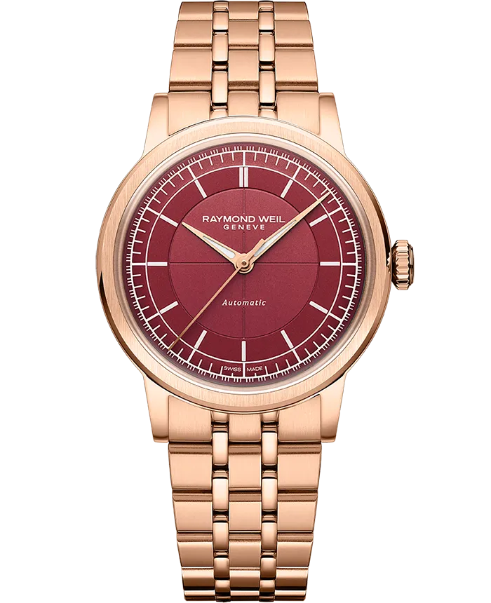 Raymond Weil Millesime Automatic Central Seconds Burgundy Dial 35mm RG PVD Bracelet