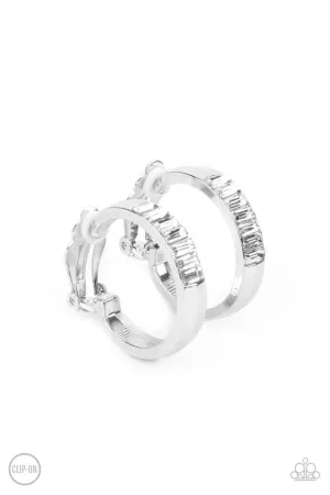 Ready, Steady, GLOW White Paparazzi Clip-On Hoop Earrings