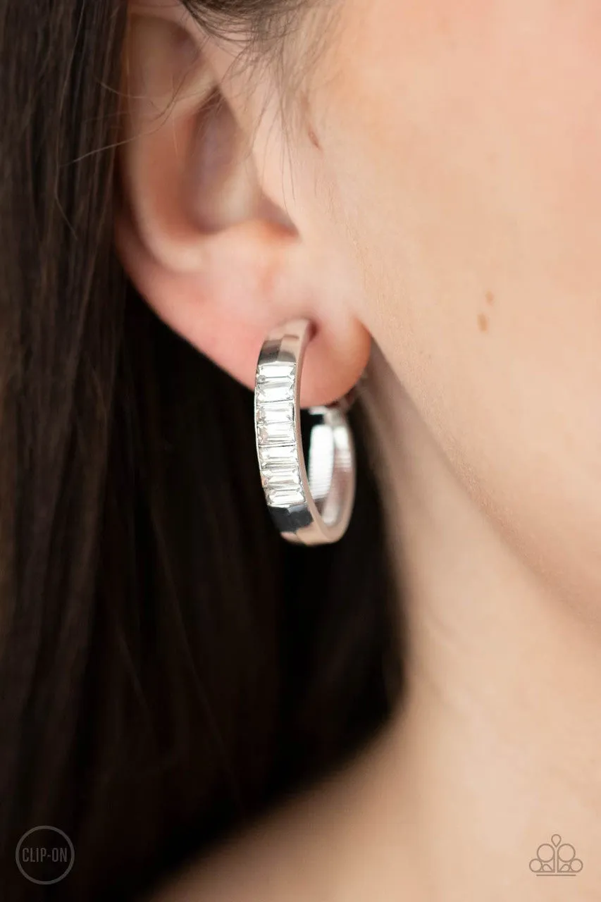 Ready, Steady, GLOW White Paparazzi Clip-On Hoop Earrings