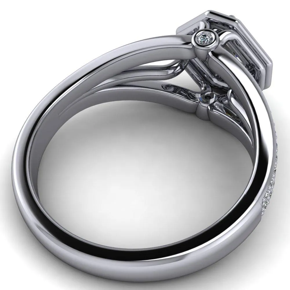 Reiss Asscher Moissanite Halo Split Diamond Shank Engagement Ring