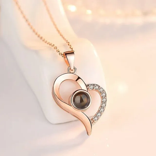 Relodi Rose Gold 100 Language I Love You Necklace Romantic Love Pendant Link Chain for Lover Choker Valentines Day Gift SP2333