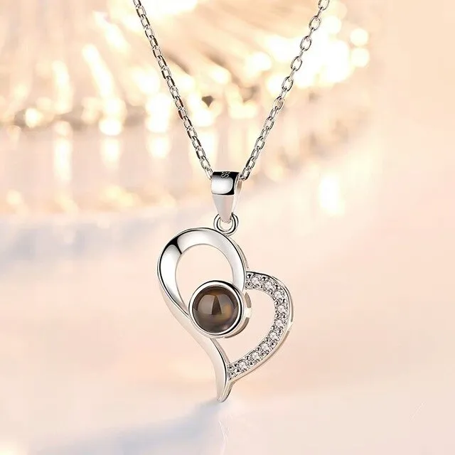 Relodi Rose Gold 100 Language I Love You Necklace Romantic Love Pendant Link Chain for Lover Choker Valentines Day Gift SP2333
