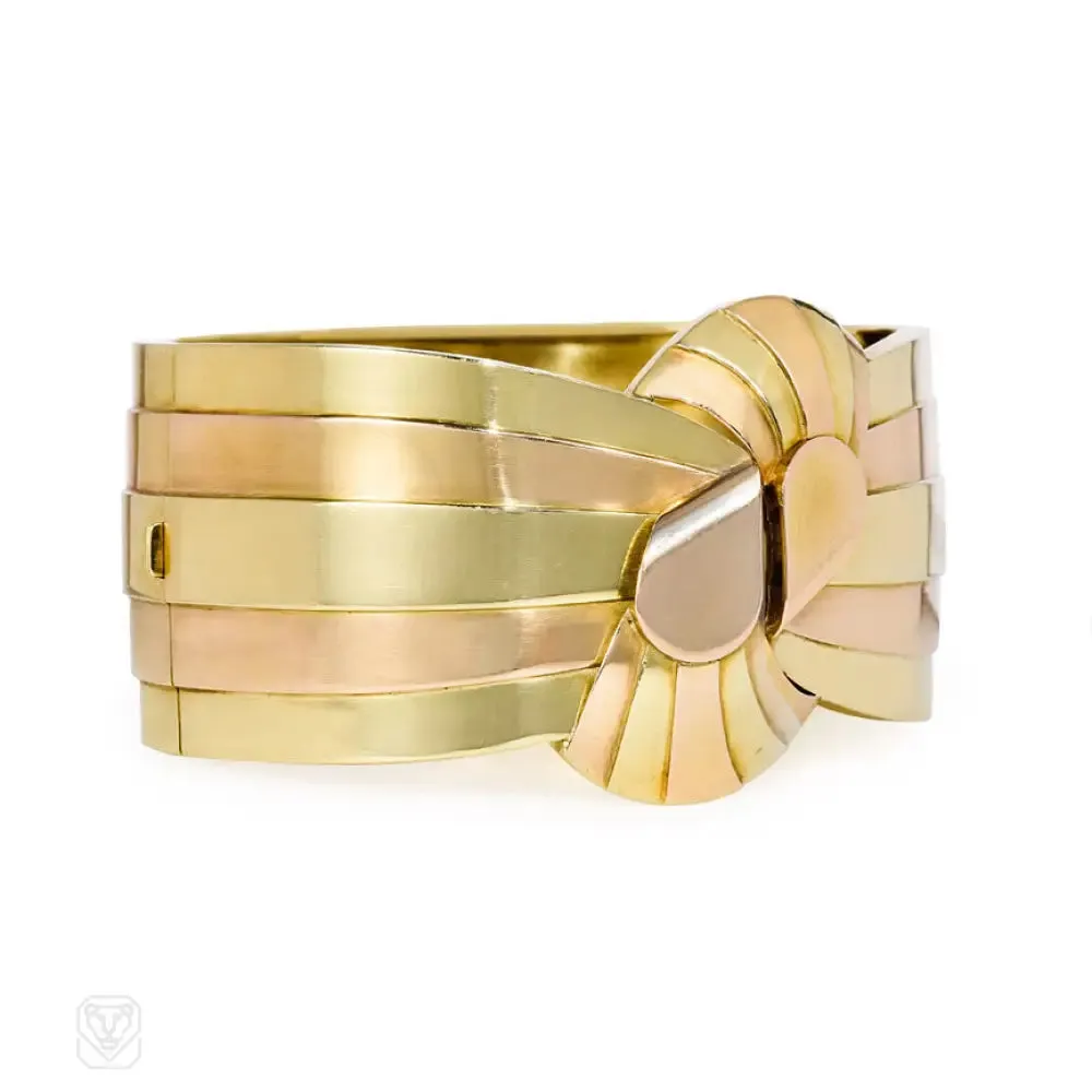 Retro two-color gold knot cuff bracelet, France