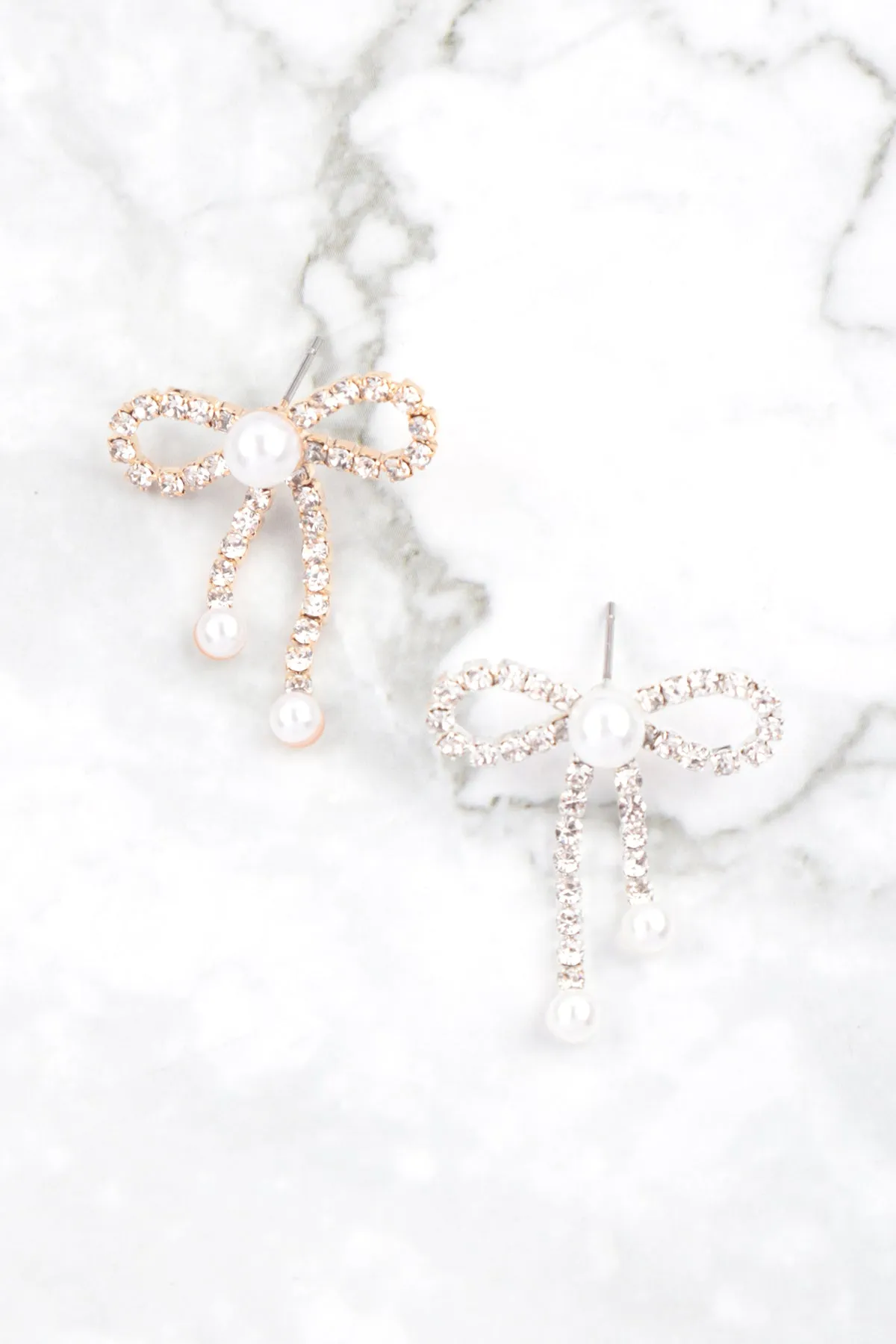 RHINESTONE PEARL BOW EARRINGS