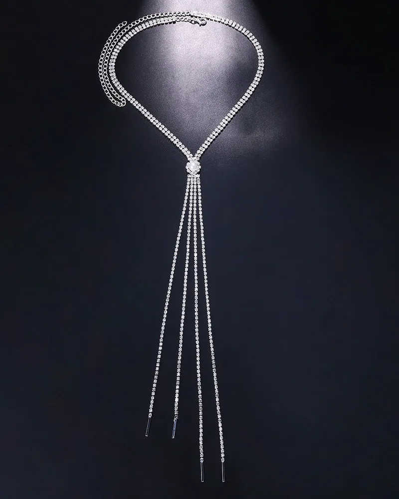 Rhinestone Tassel Design Pearl Pendant Necklace