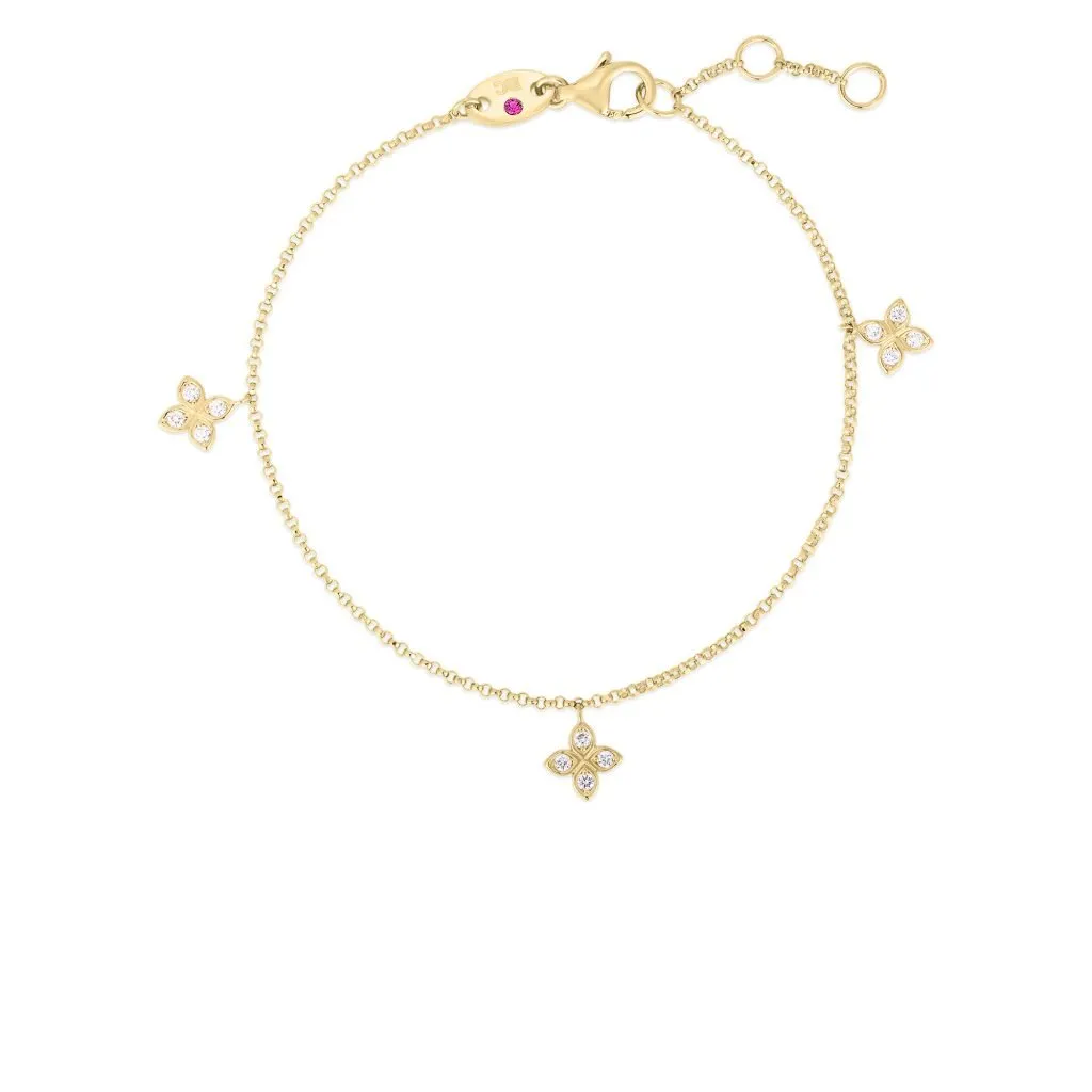 Roberto Coin 18k Yellow Gold Dangling 3 Station Flower Bracelet