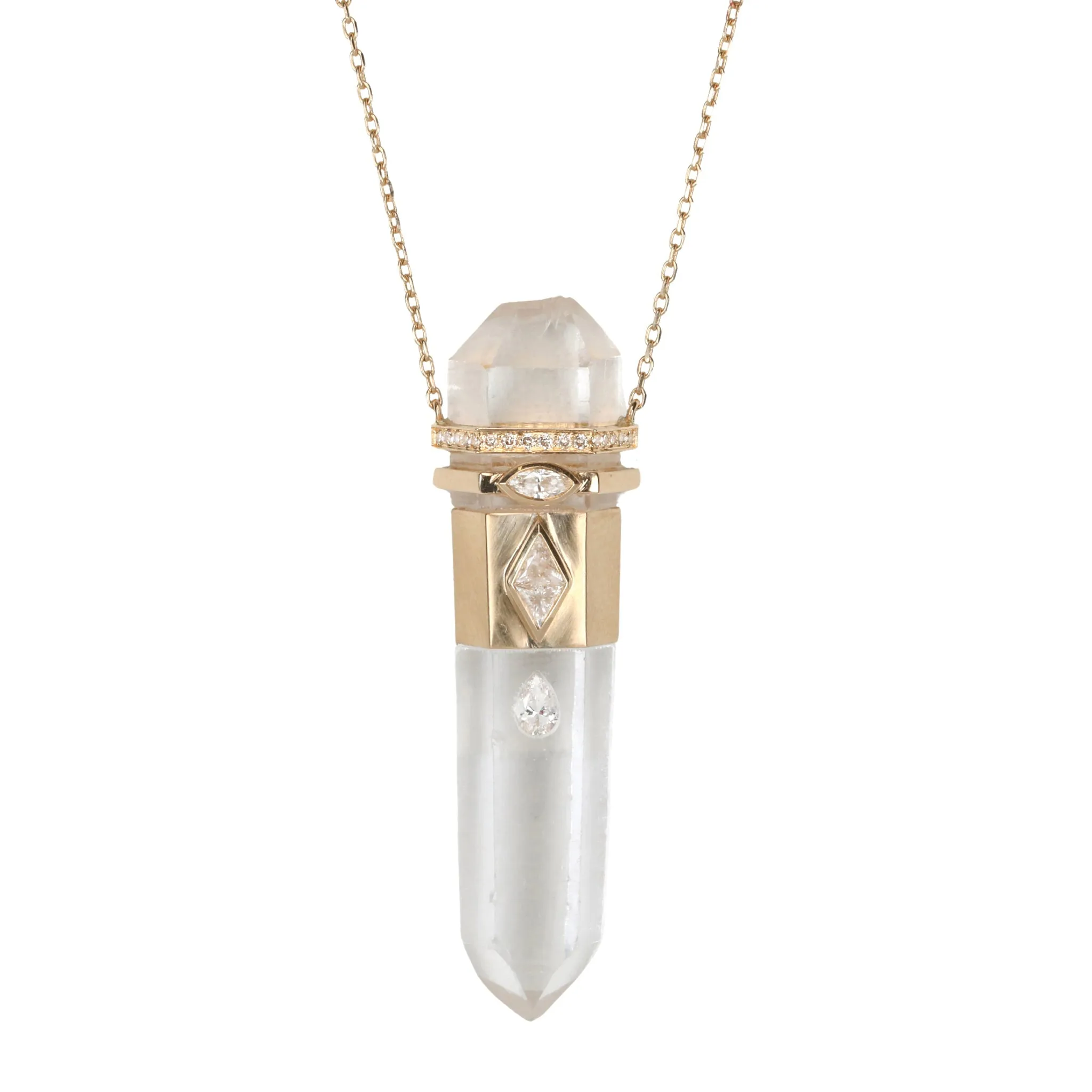 Rock Crystal "Pencil" Pendant Necklace with Diamond Details