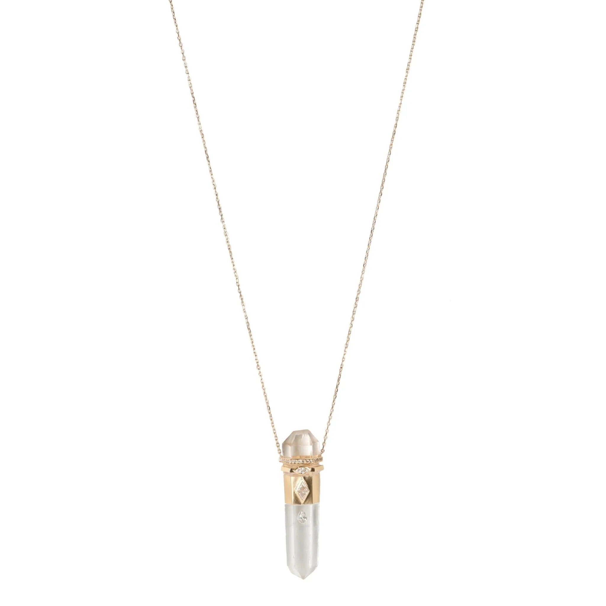 Rock Crystal "Pencil" Pendant Necklace with Diamond Details