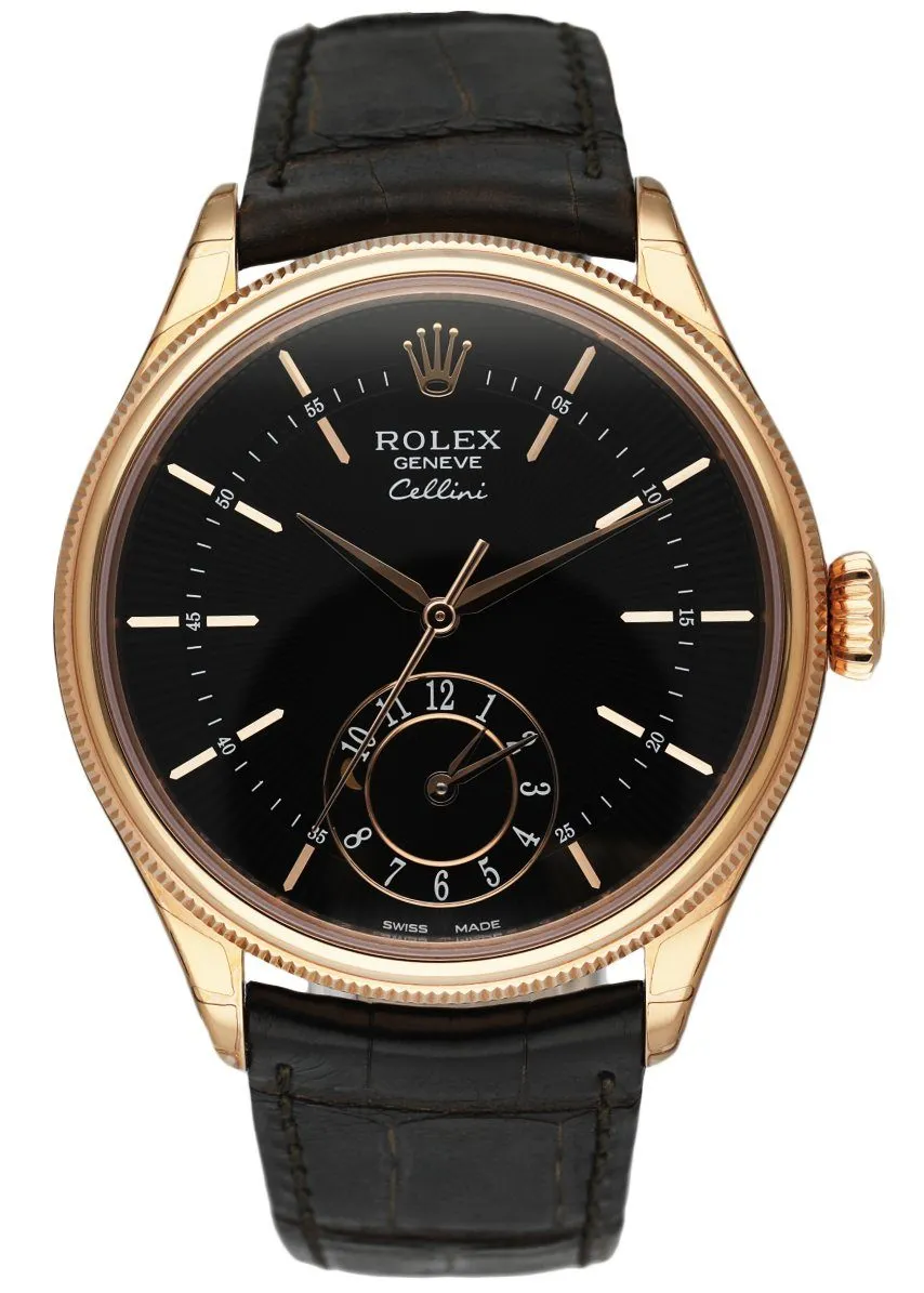 Rolex Cellini Dual Time 50525 18K Rose Gold Men's Watch Box & papers