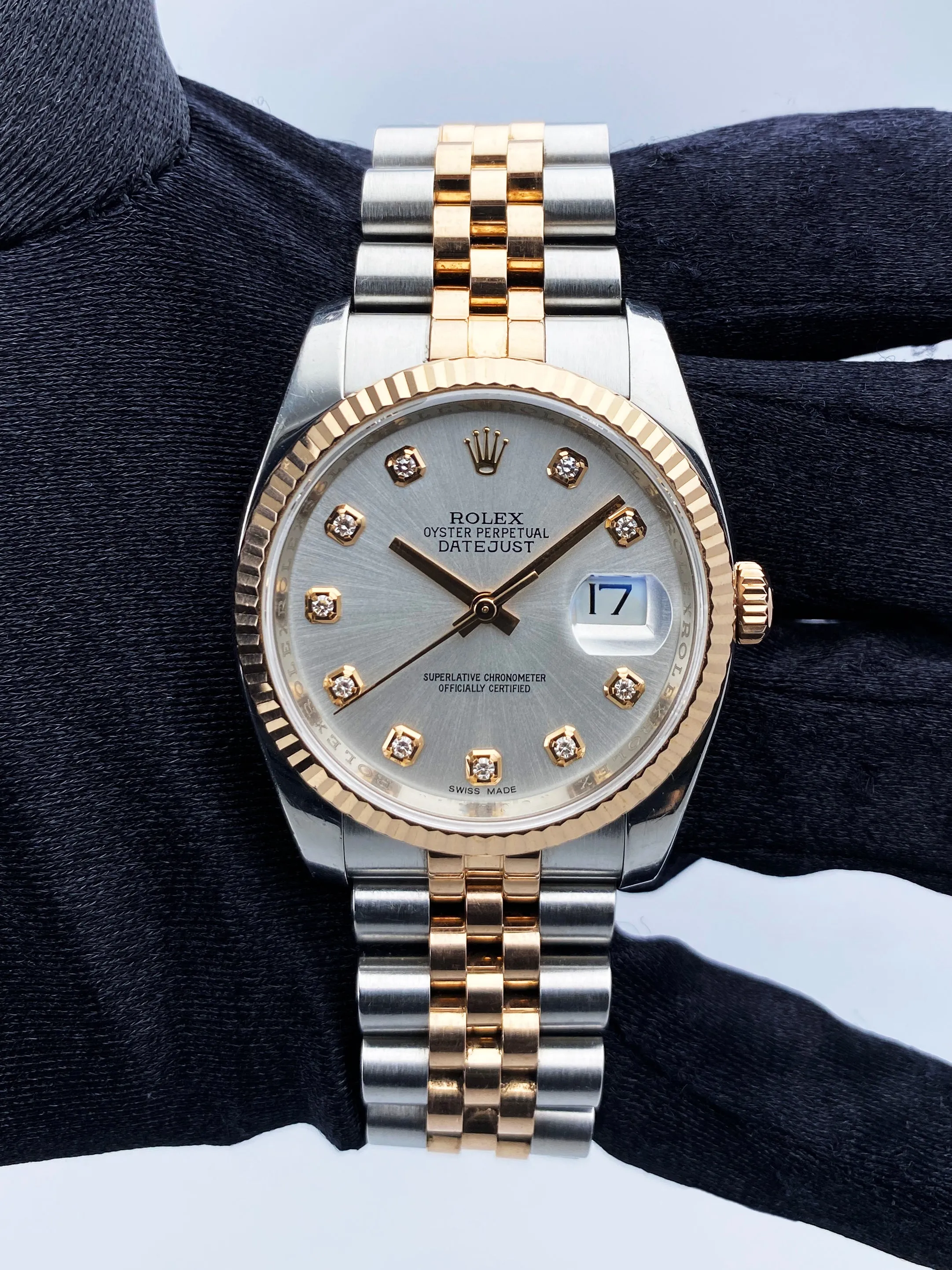 Rolex Datejust 116231 Diamond Silver Dial Mens Watch