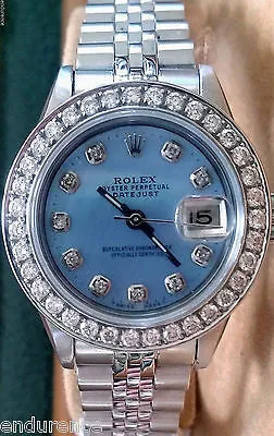 ROLEX  DATEJUST LADIES STEEL DIAMONDS BLUE MOTHER OF PEARL DIAL DIAMOND BEZEL