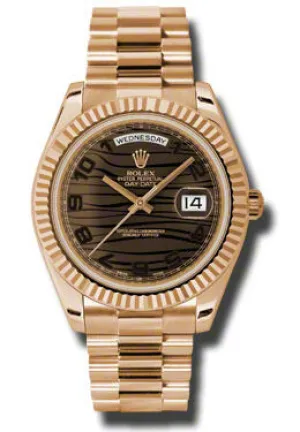 Rolex Day-Date II Brown Wave Dial 18K Everose Gold President Automatic Men's Watch 218235BRWAP