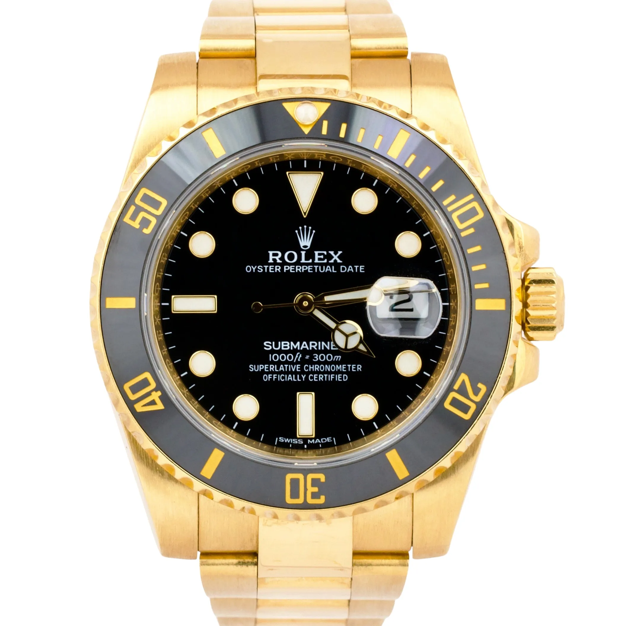 Rolex Submariner Date 116618 Ceramic 18K Yellow Gold Black 40mm Oyster Watch BOX