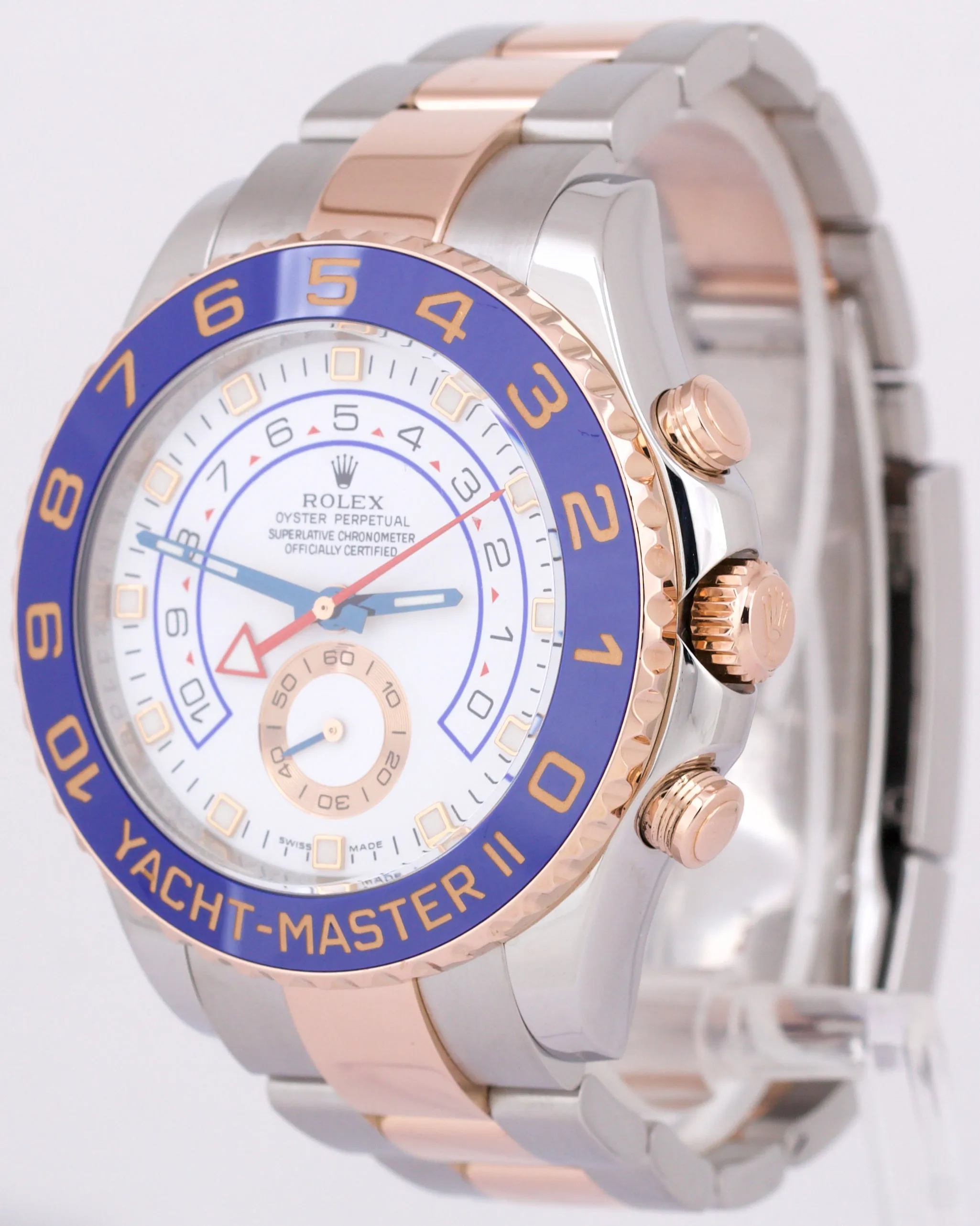 Rolex Yacht-Master II White Two-Tone BLUE HANDS 18K Rose Gold Steel 44mm 116681
