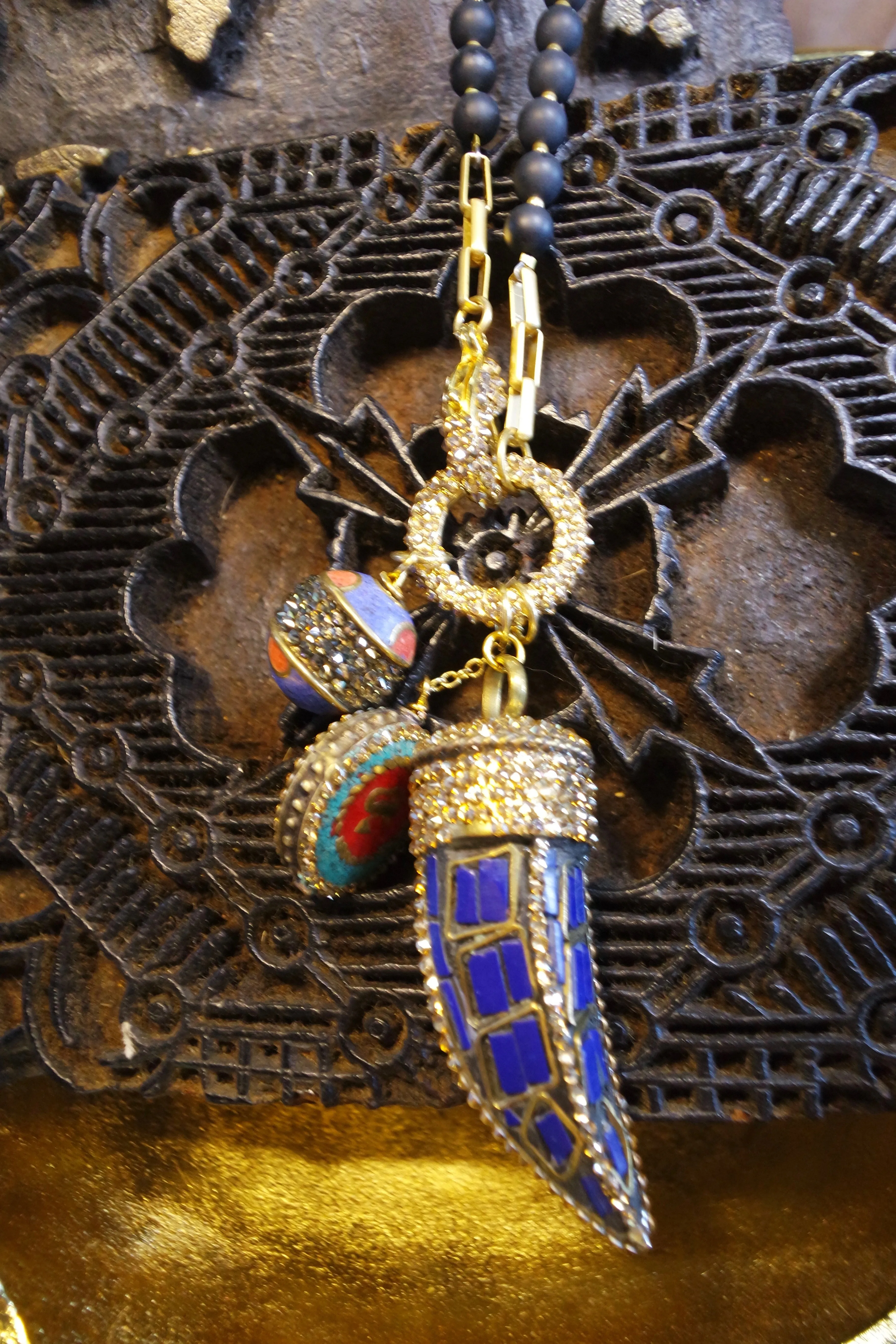 Roni Blanshay Lava Bead Necklace with Good Luck Charms