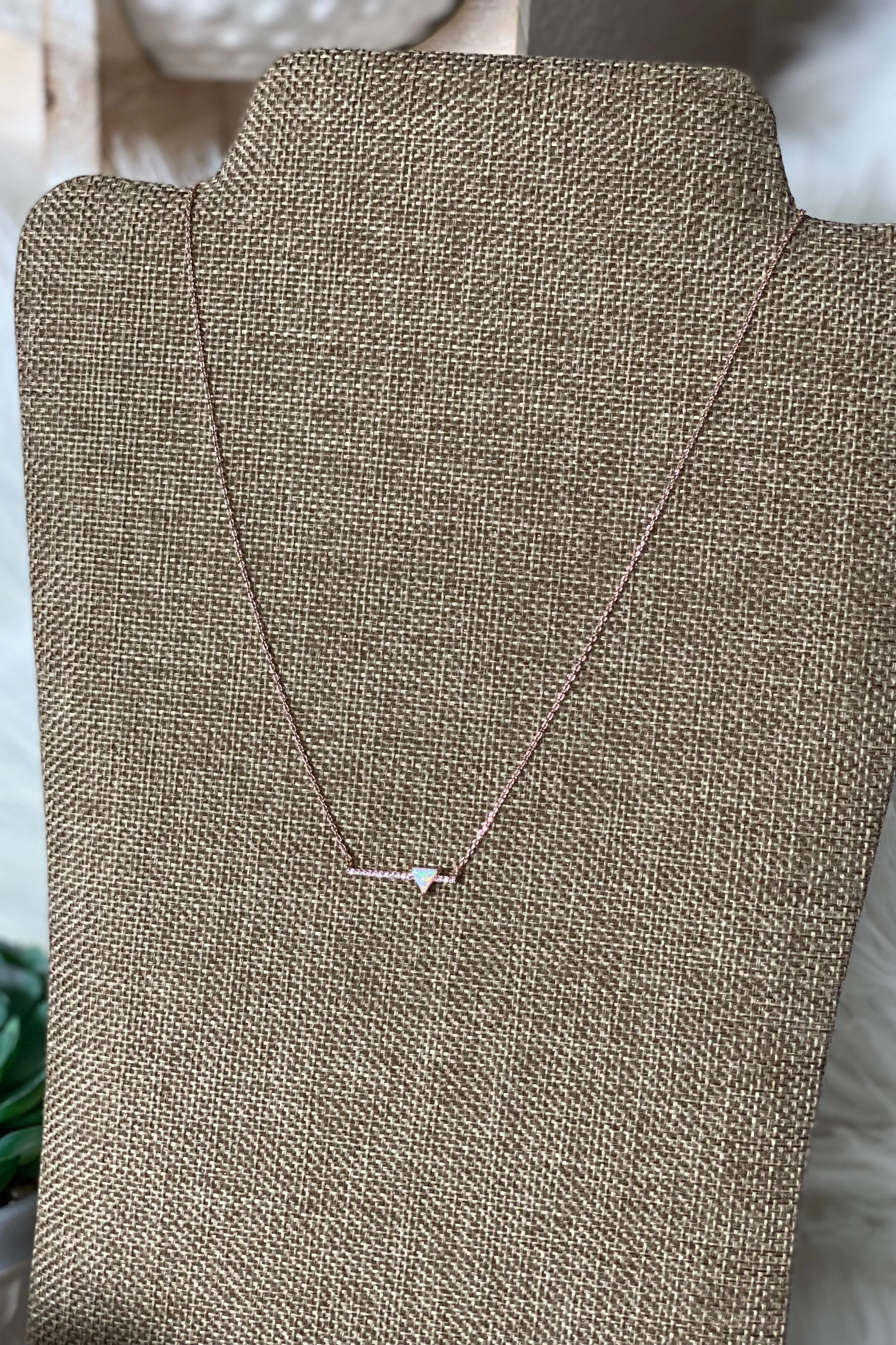 Rose Gold Opal Triangle Bar Necklace