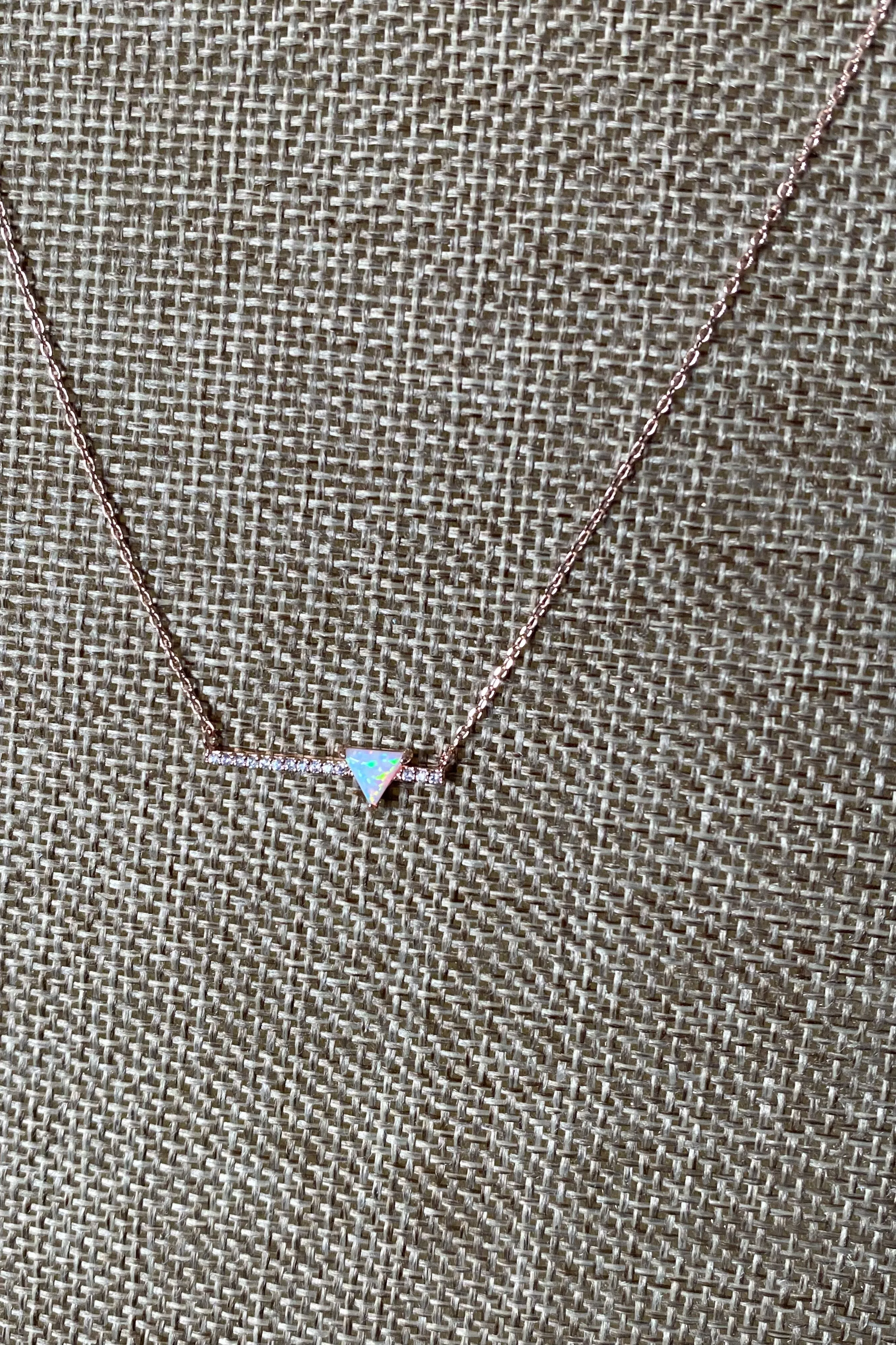 Rose Gold Opal Triangle Bar Necklace