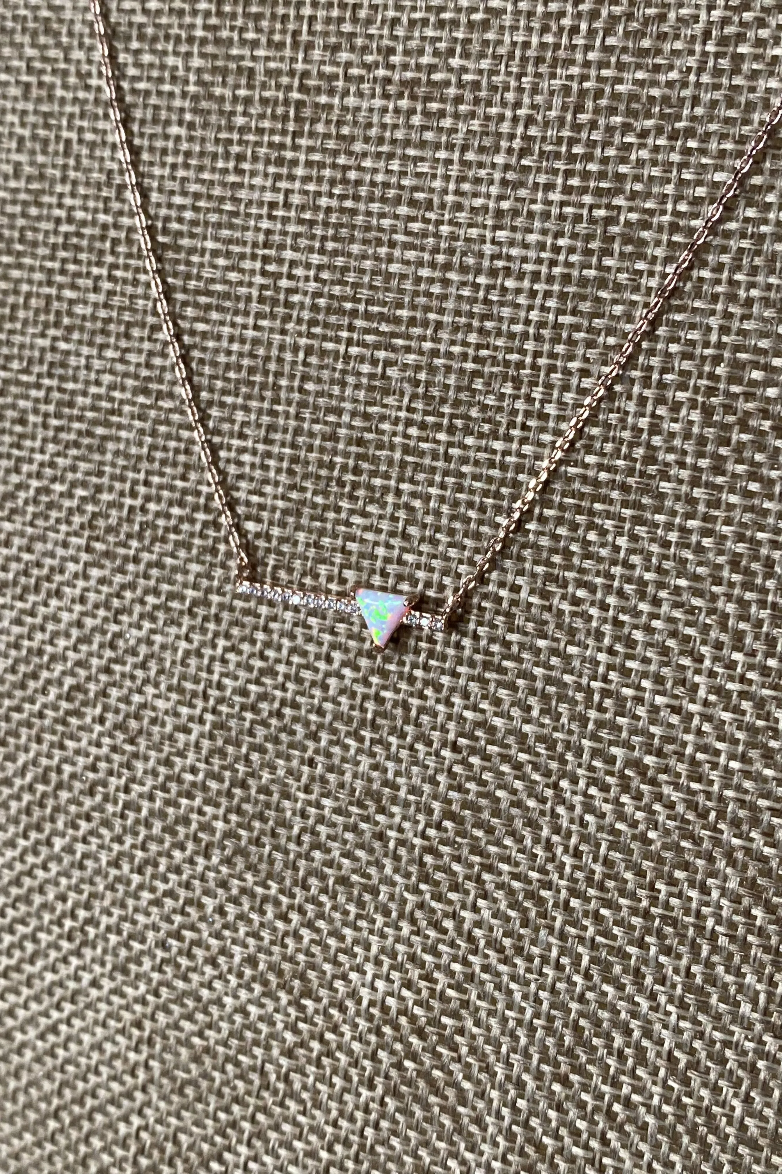 Rose Gold Opal Triangle Bar Necklace