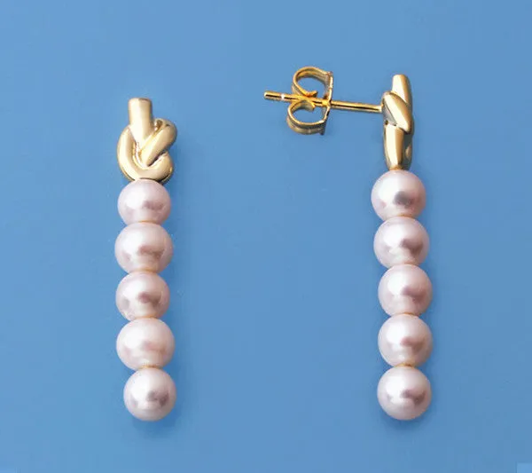 Rose Gold Plated Silver Earrings with 4.5-5mm Round Shape Freshwater Pearl