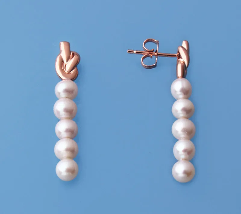 Rose Gold Plated Silver Earrings with 4.5-5mm Round Shape Freshwater Pearl