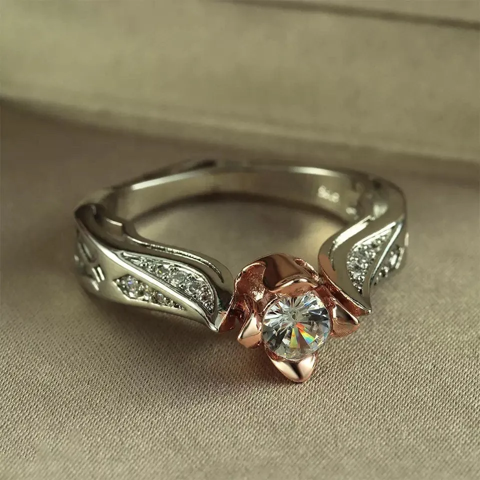 Rose Gold ring | Rose Shape Ring | Rose Ring | Rose Gold and Silver Ring | Flower Ring | Womens Rose Gold Ring | Womens Flower Shape Ring