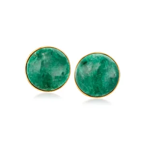 Ross-Simons Emerald Button Earrings in 18kt Gold Over Sterling