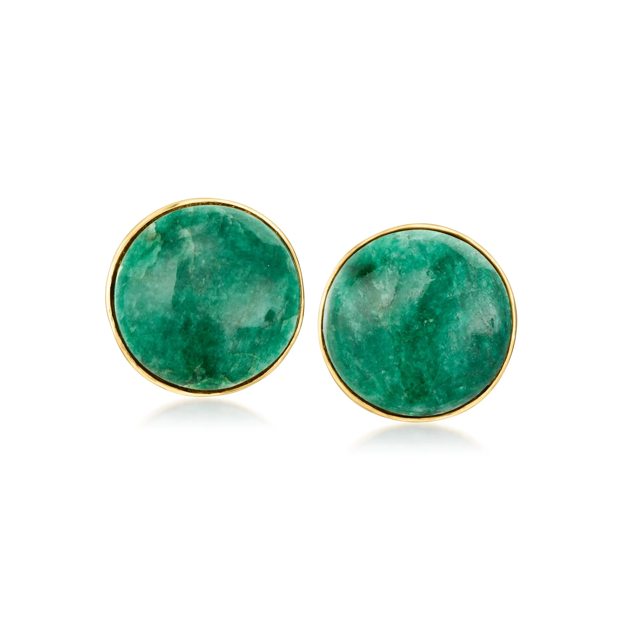 Ross-Simons Emerald Button Earrings in 18kt Gold Over Sterling