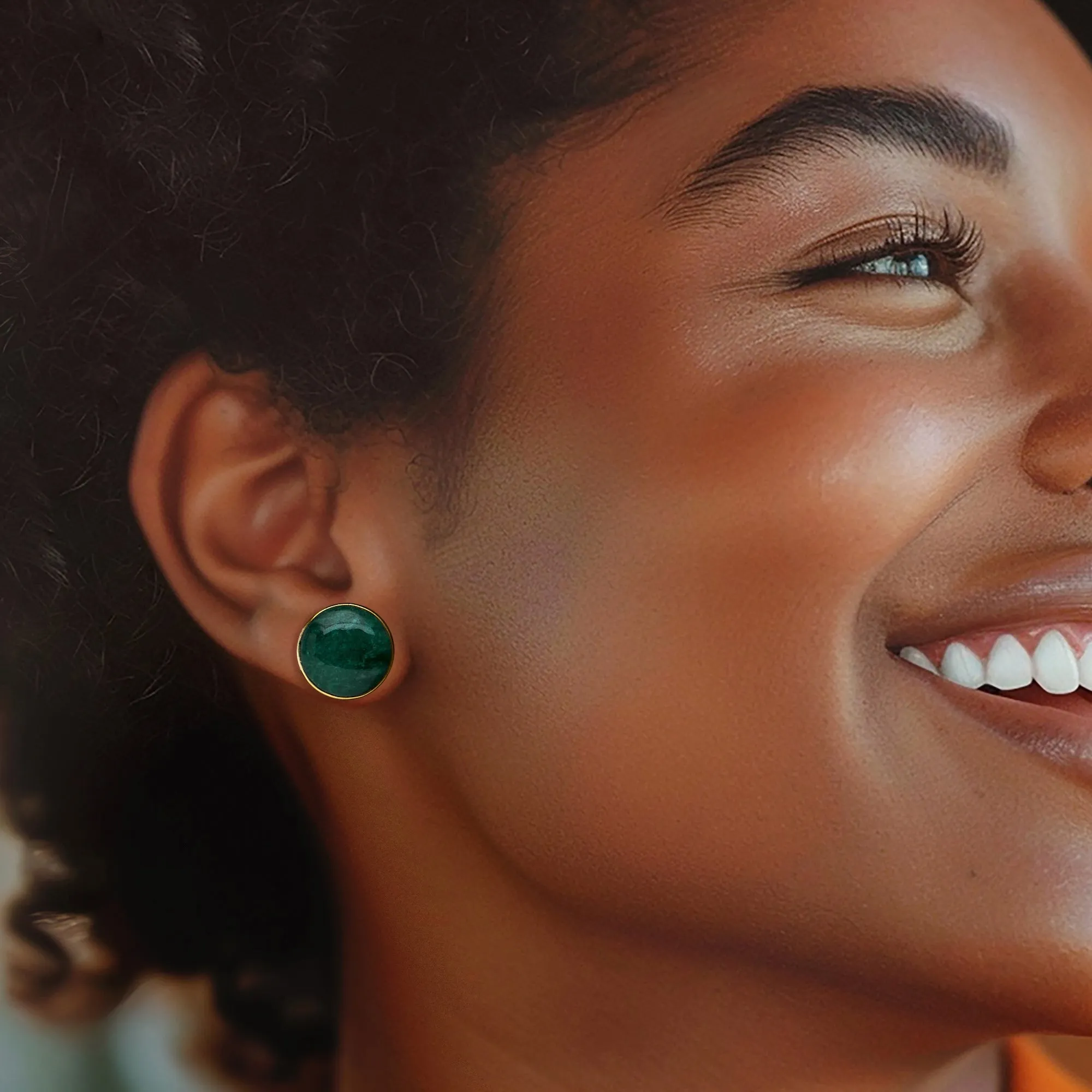 Ross-Simons Emerald Button Earrings in 18kt Gold Over Sterling