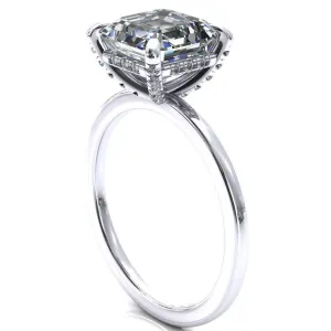 Rosy Asscher Moissanite 4 Claw Prong Single Rail Micropave Engagement Ring