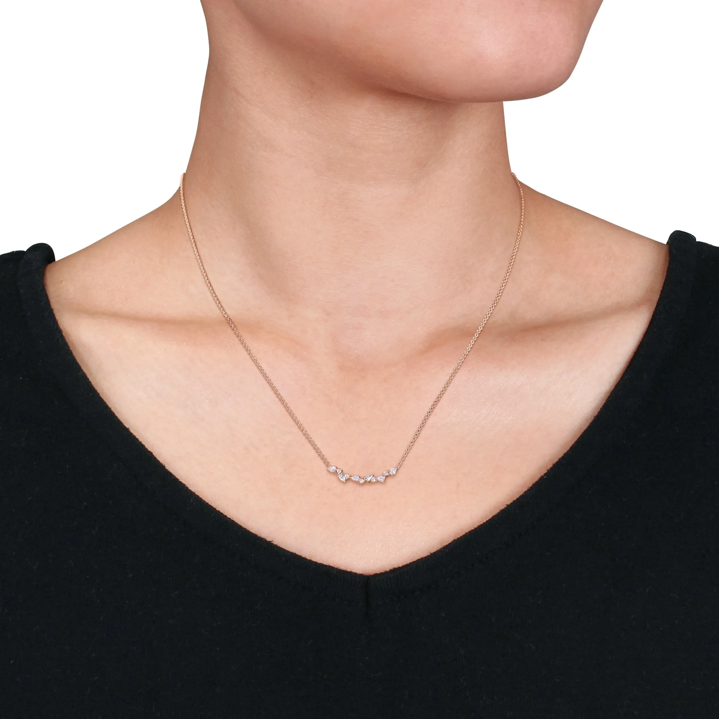 Round and Pear Diamonds Bar Necklace