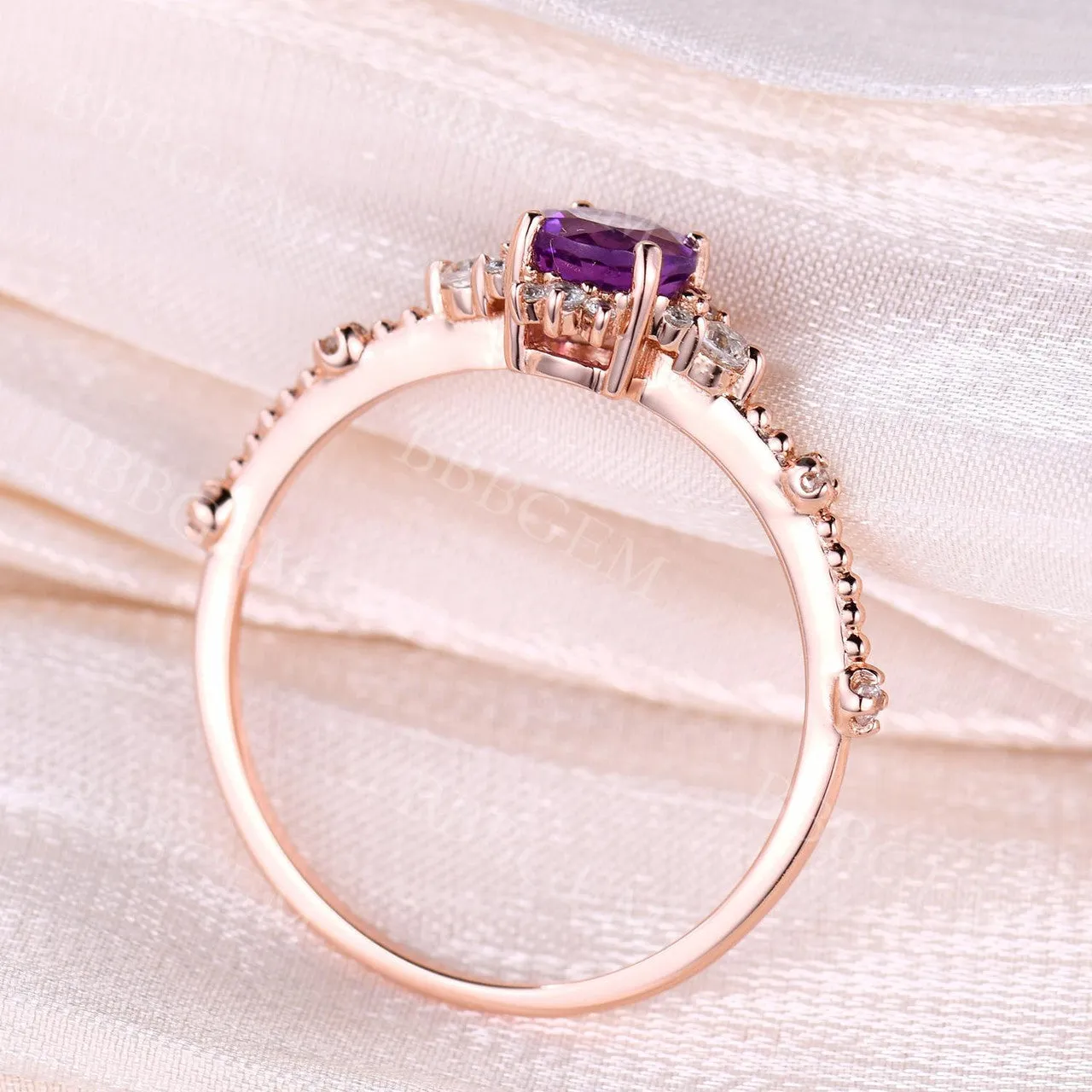 Round Cut 5mm Amethyst Engagement Ring Dainty Amethyst Diamond Ring