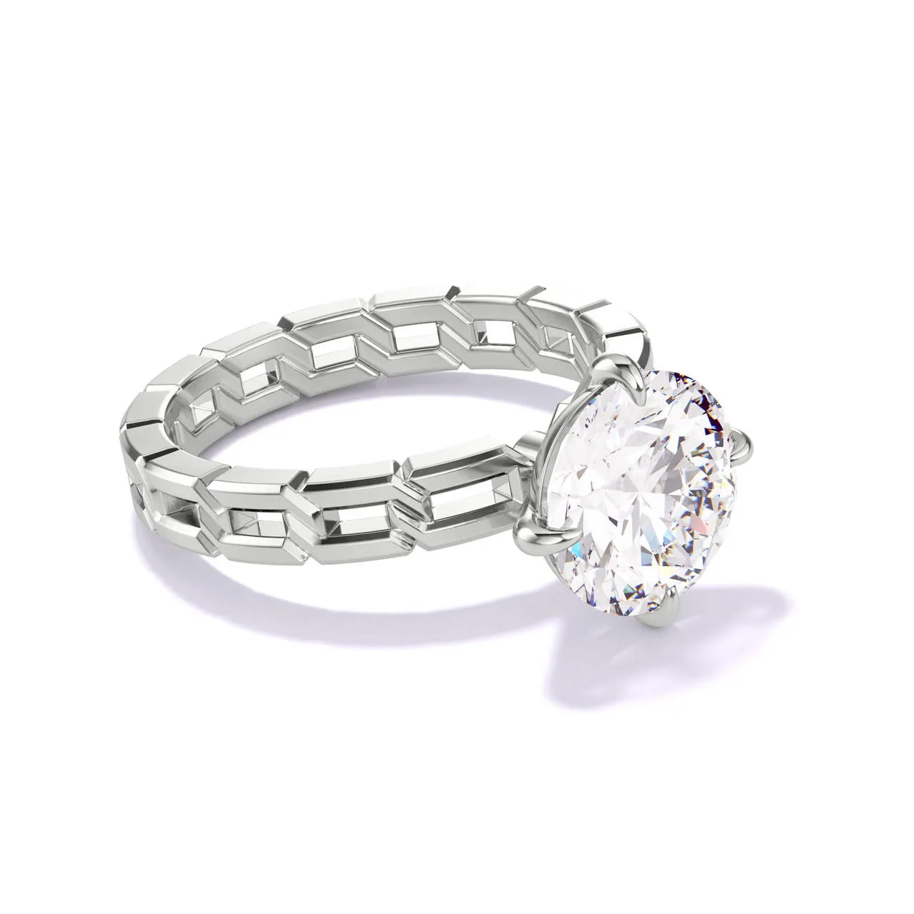 ROUND CUT DIAMOND ENGAGEMENT RING WITH A COMPASS 4 PRONG 16 LINKS SETTING IN PLATINUM