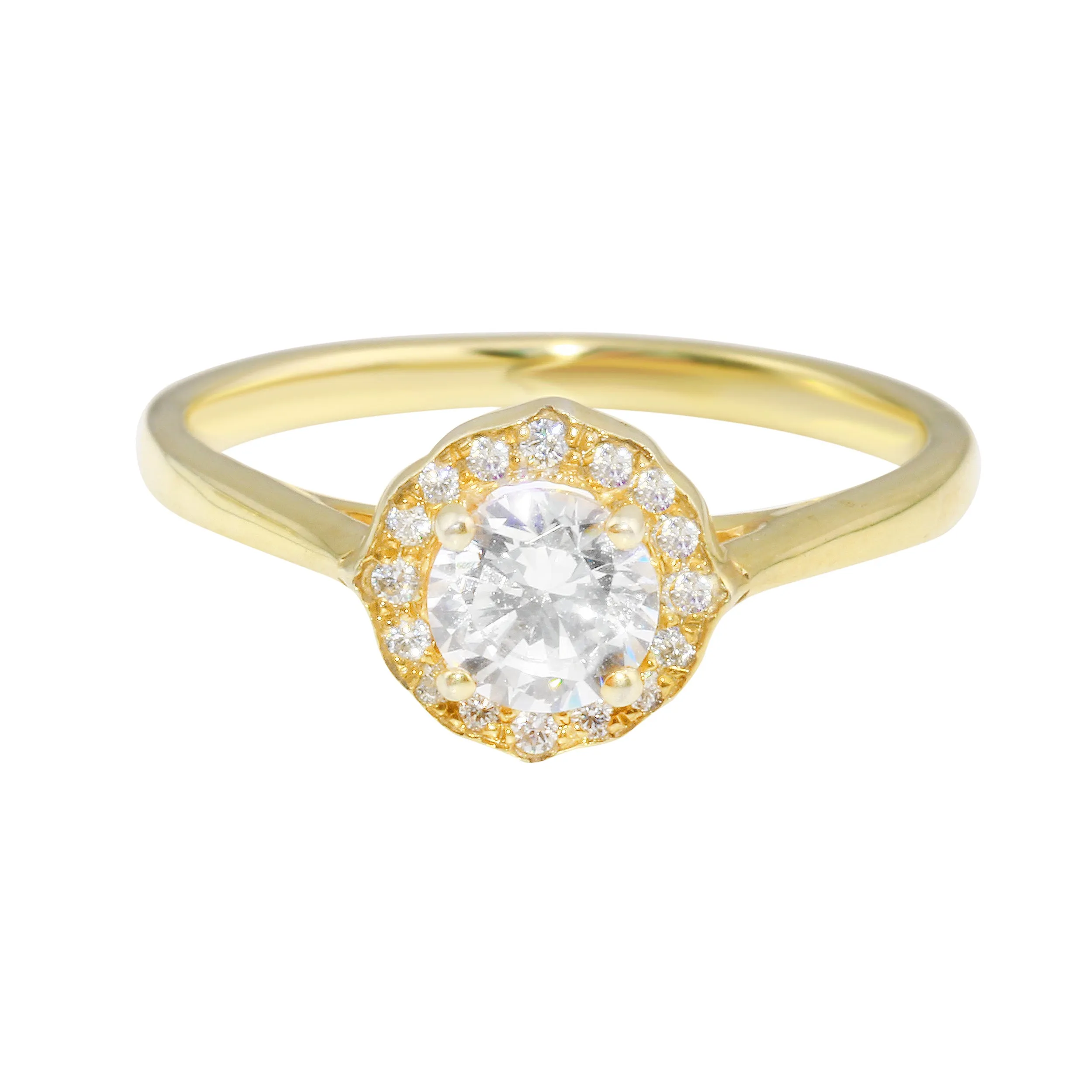 Round Diamond and Scalloped Halo Engagement Ring Setting