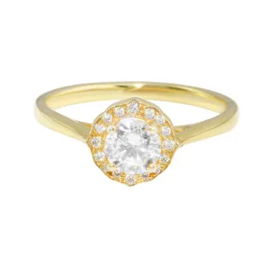 Round Diamond and Scalloped Halo Engagement Ring Setting