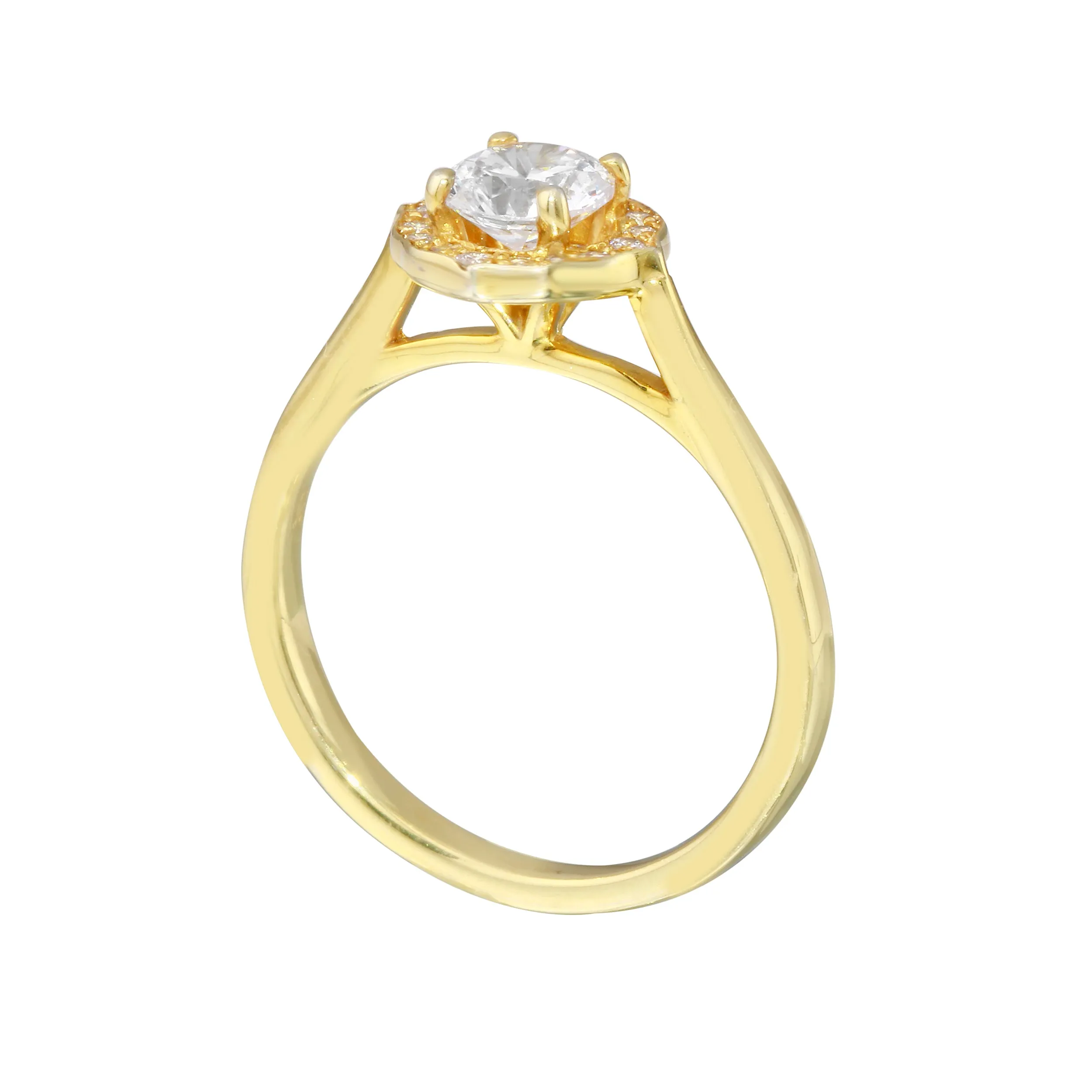 Round Diamond and Scalloped Halo Engagement Ring Setting