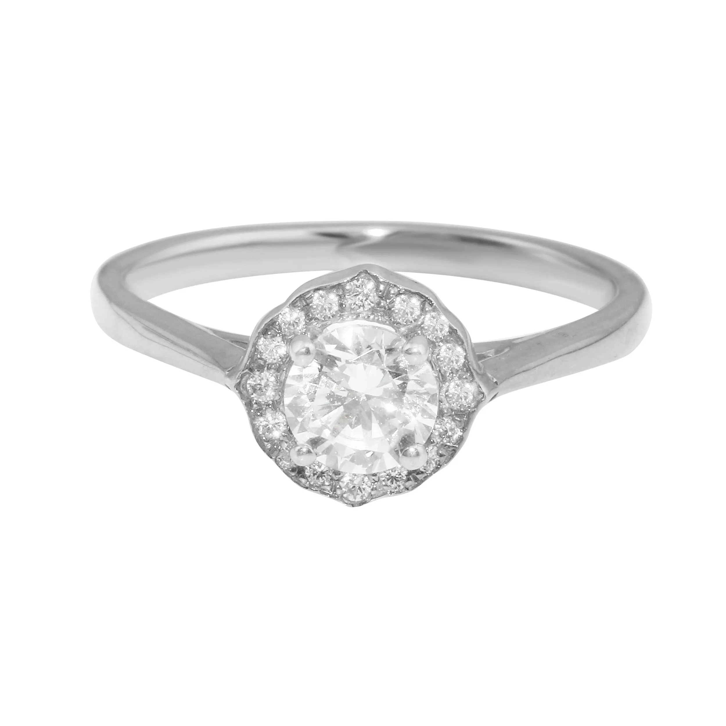 Round Diamond and Scalloped Halo Engagement Ring Setting