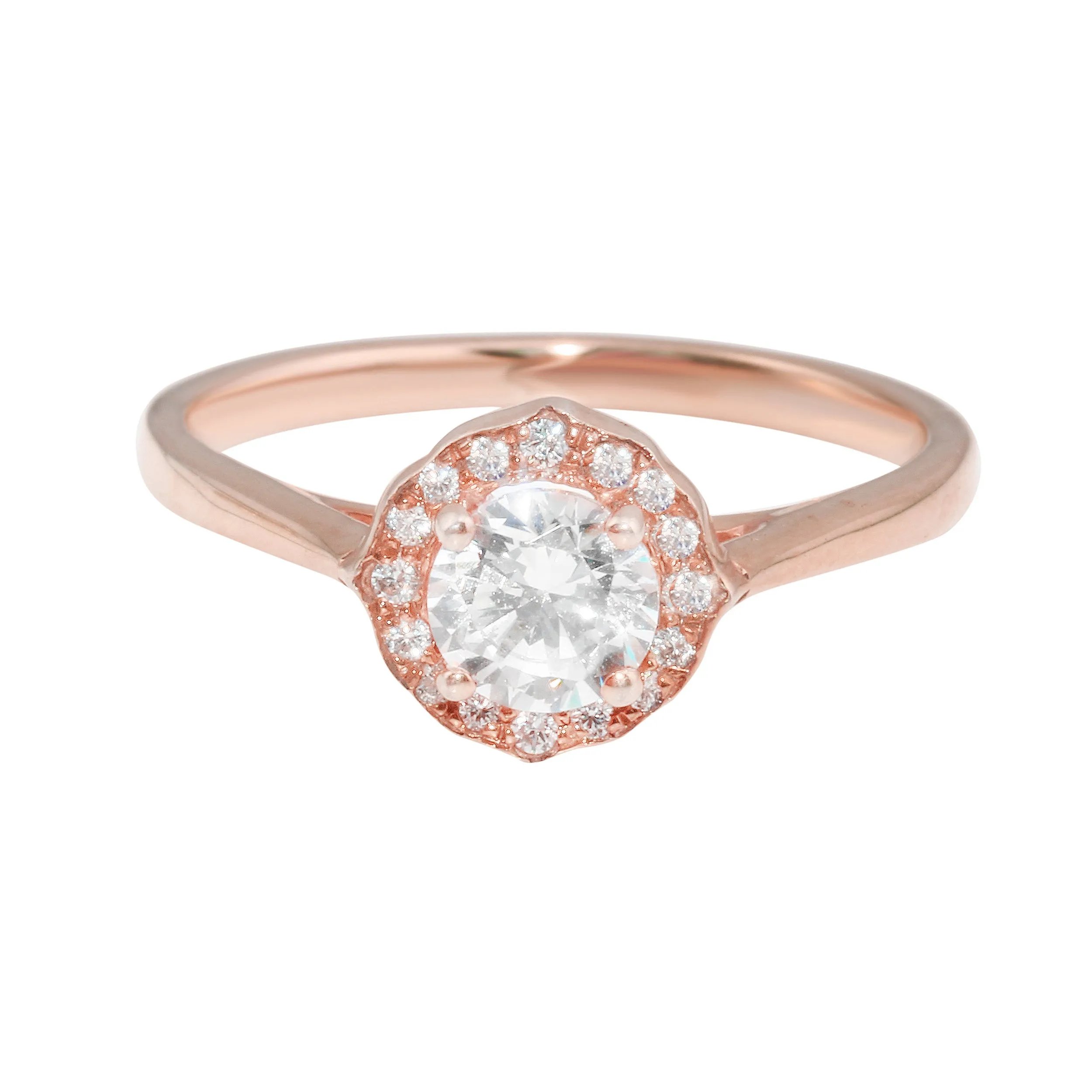 Round Diamond and Scalloped Halo Engagement Ring Setting