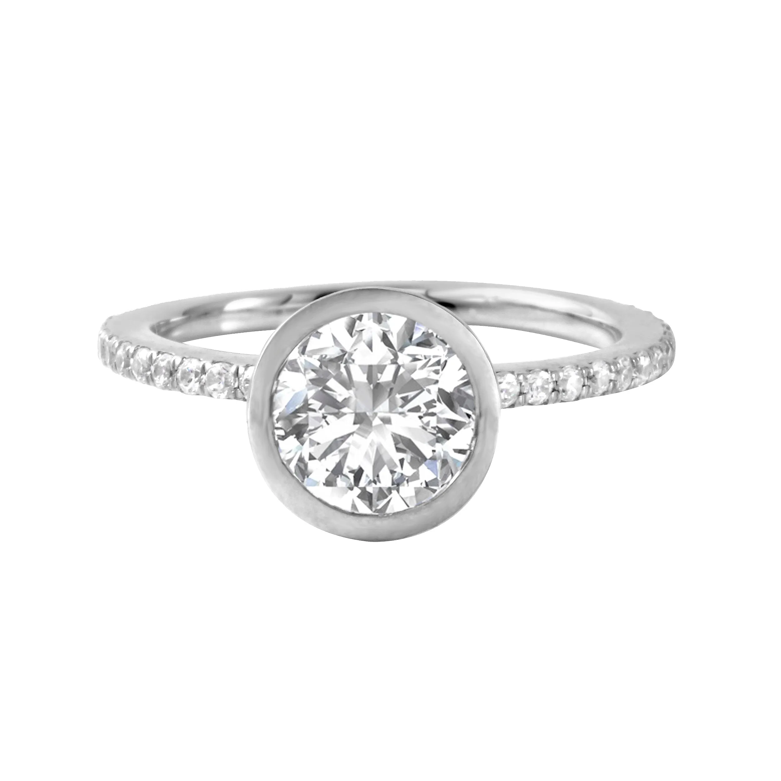 Round Diamond Bezel Pavé Band Engagement Ring