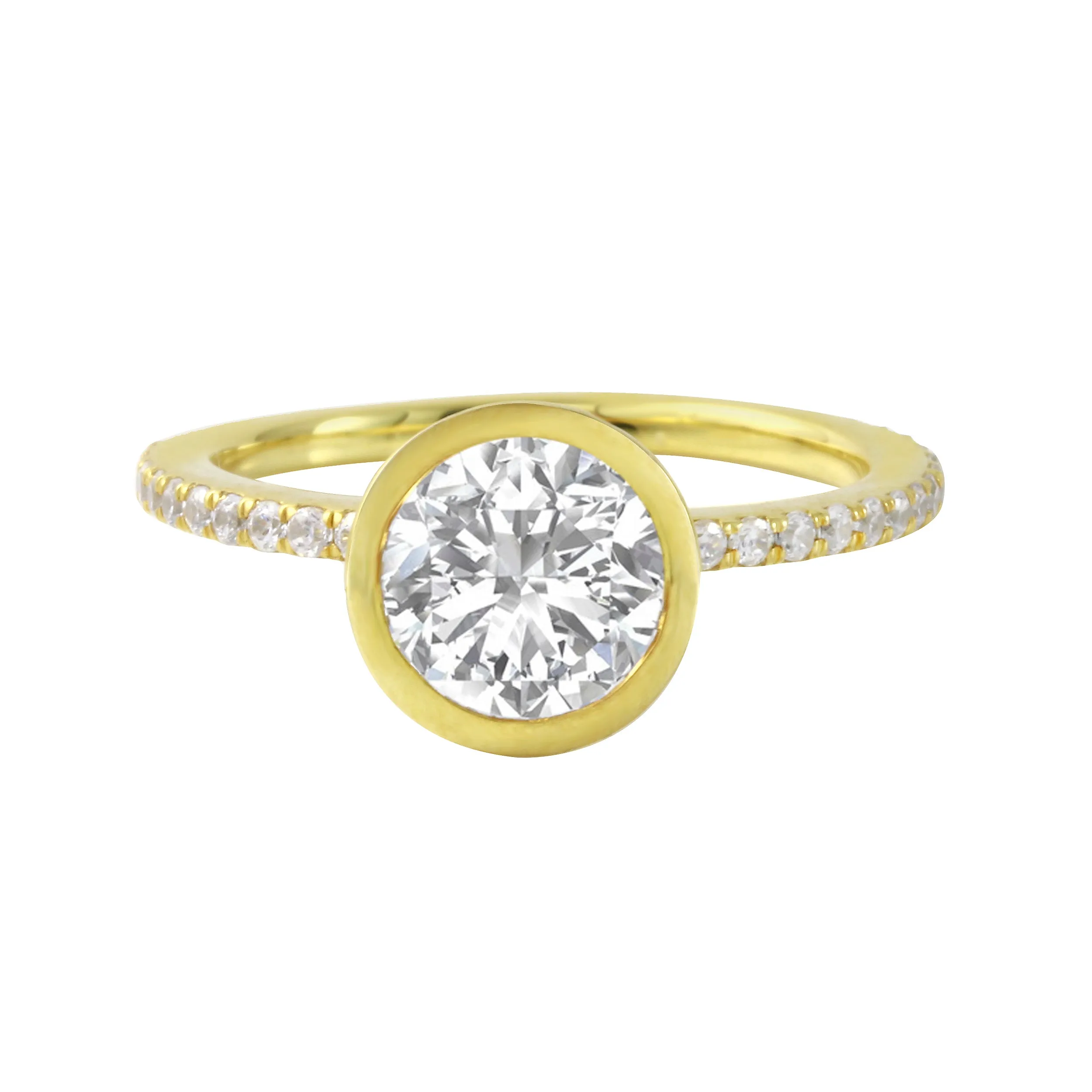 Round Diamond Bezel Pavé Band Engagement Ring