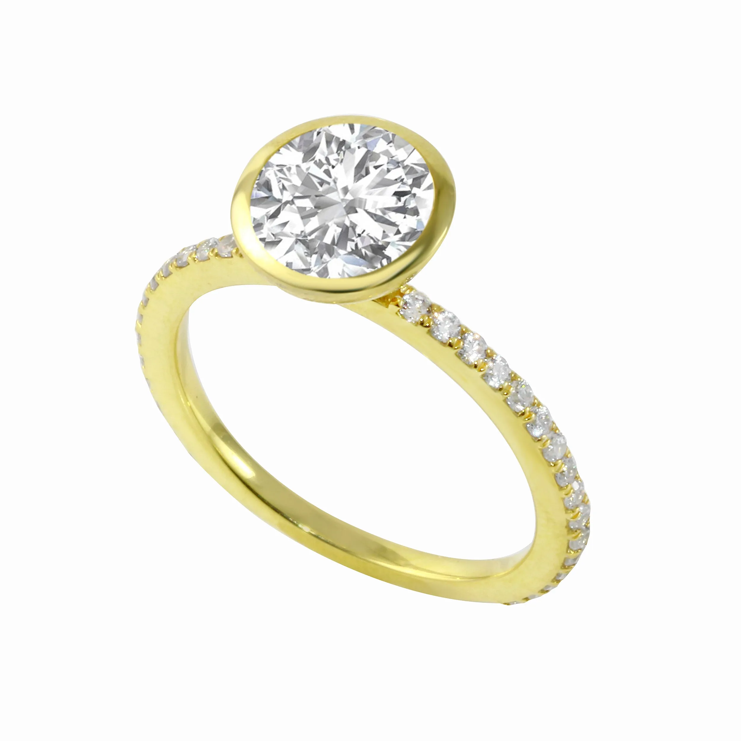 Round Diamond Bezel Pavé Band Engagement Ring