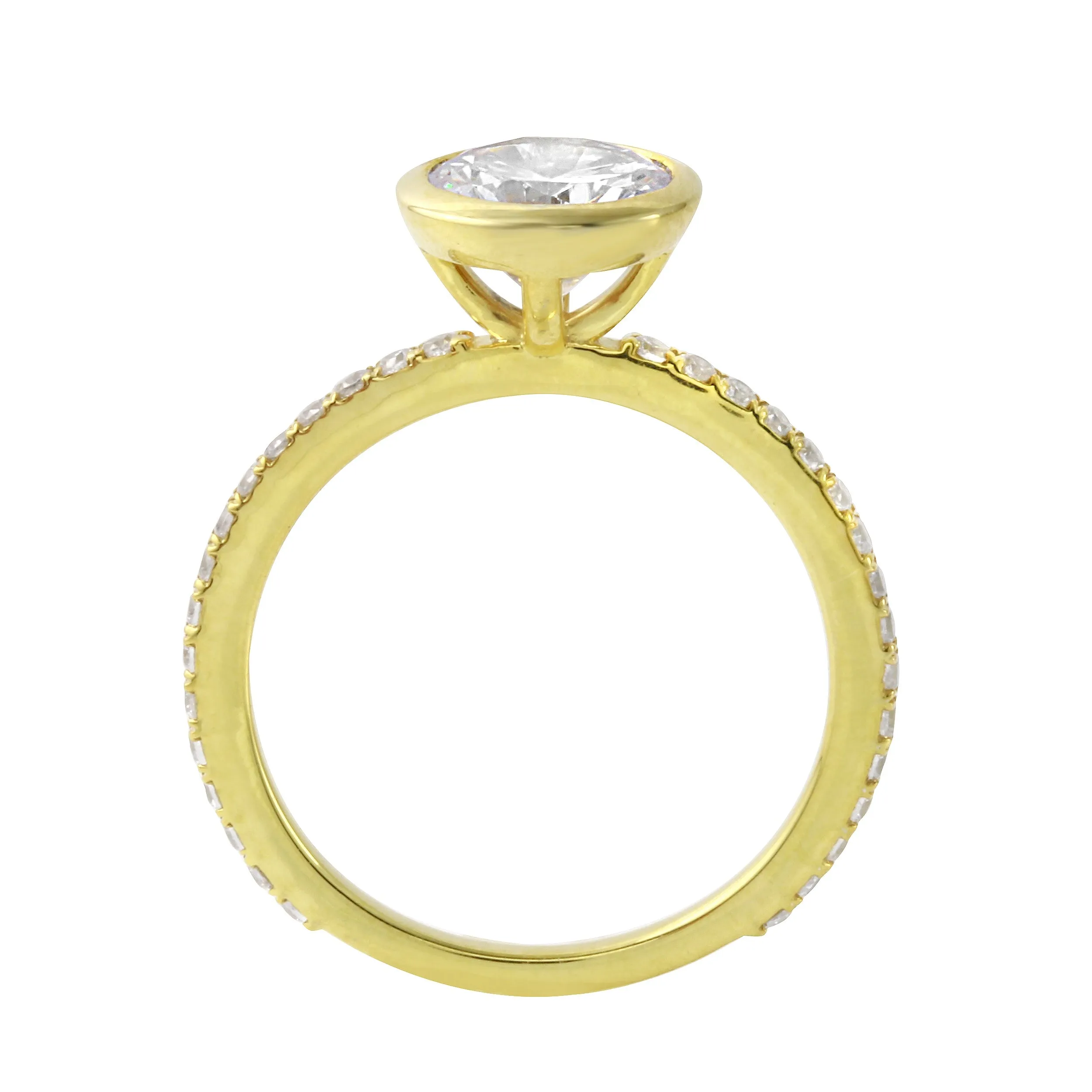 Round Diamond Bezel Pavé Band Engagement Ring