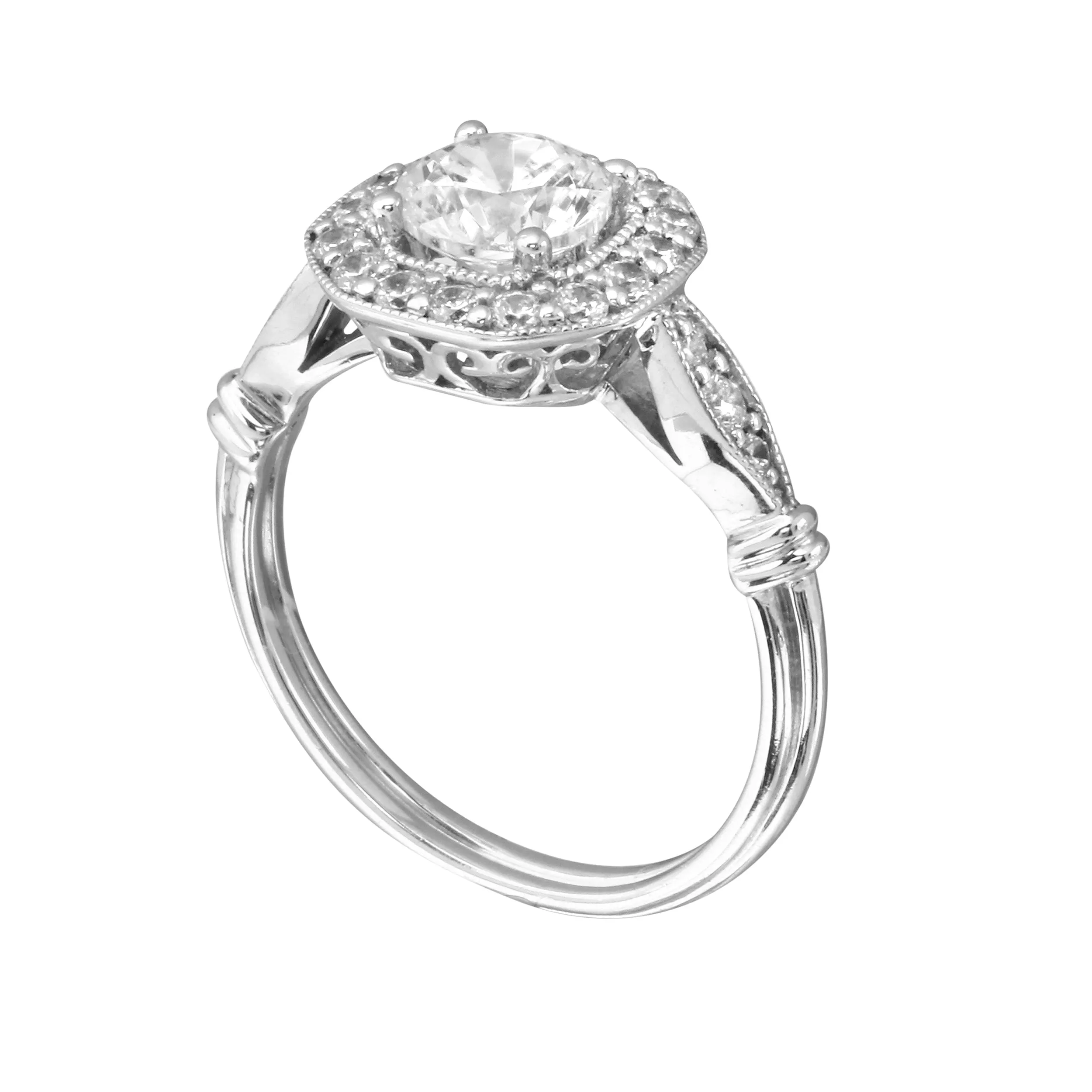 Round Diamond Squared Halo Vintage Inspired Engagement Ring Setting