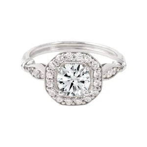 Round Diamond Squared Halo Vintage Inspired Engagement Ring Setting