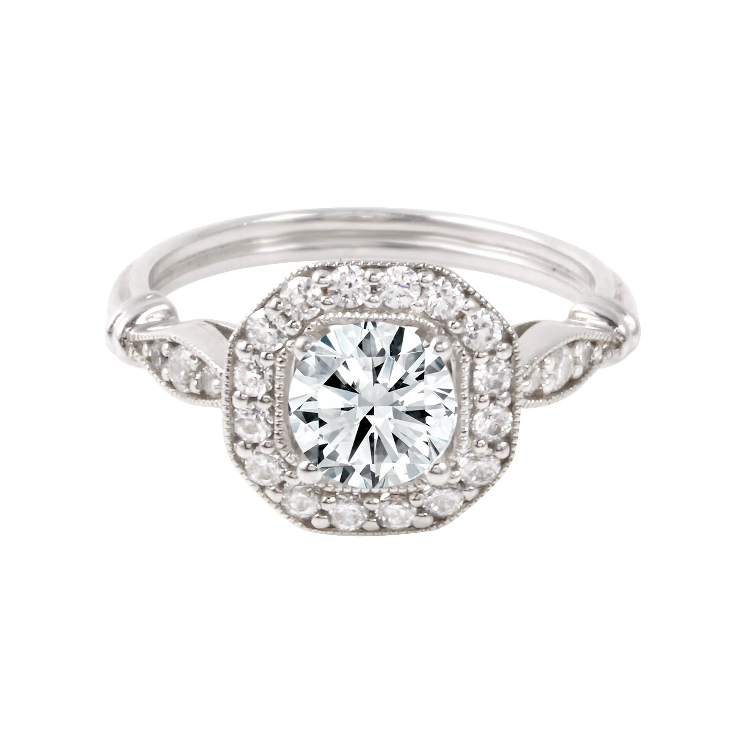 Round Diamond Squared Halo Vintage Inspired Engagement Ring Setting